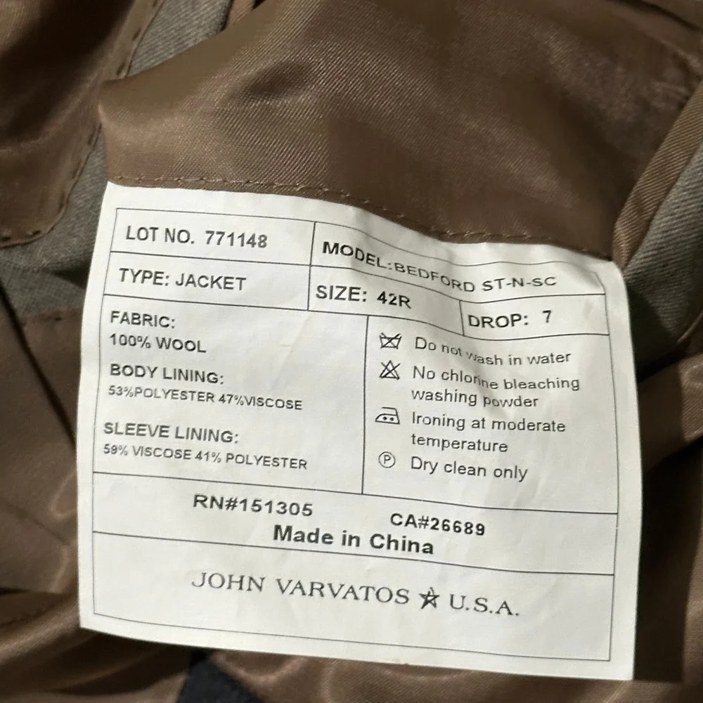 John Varvatos Bedford ST-N-SC Mens Blazer Jacket 42R Wool Tan Brown Two Button
